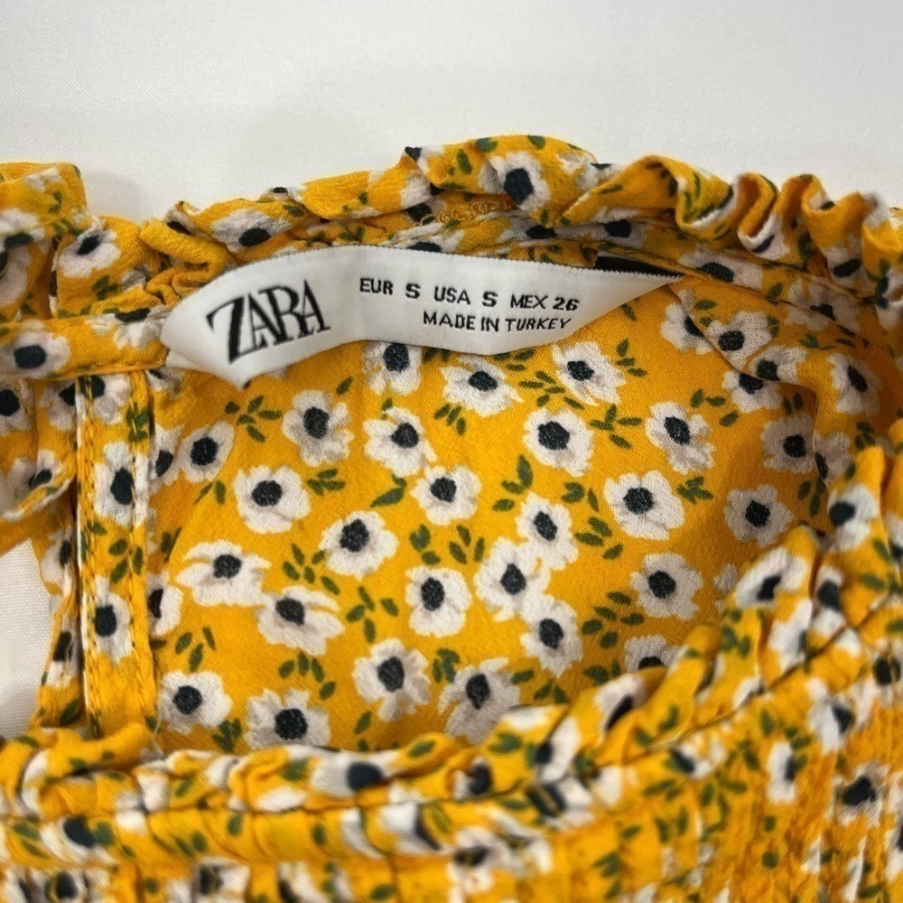 Zara ditsy floral pleated detail mustard yellow blouse size S - Picture 8 of 11